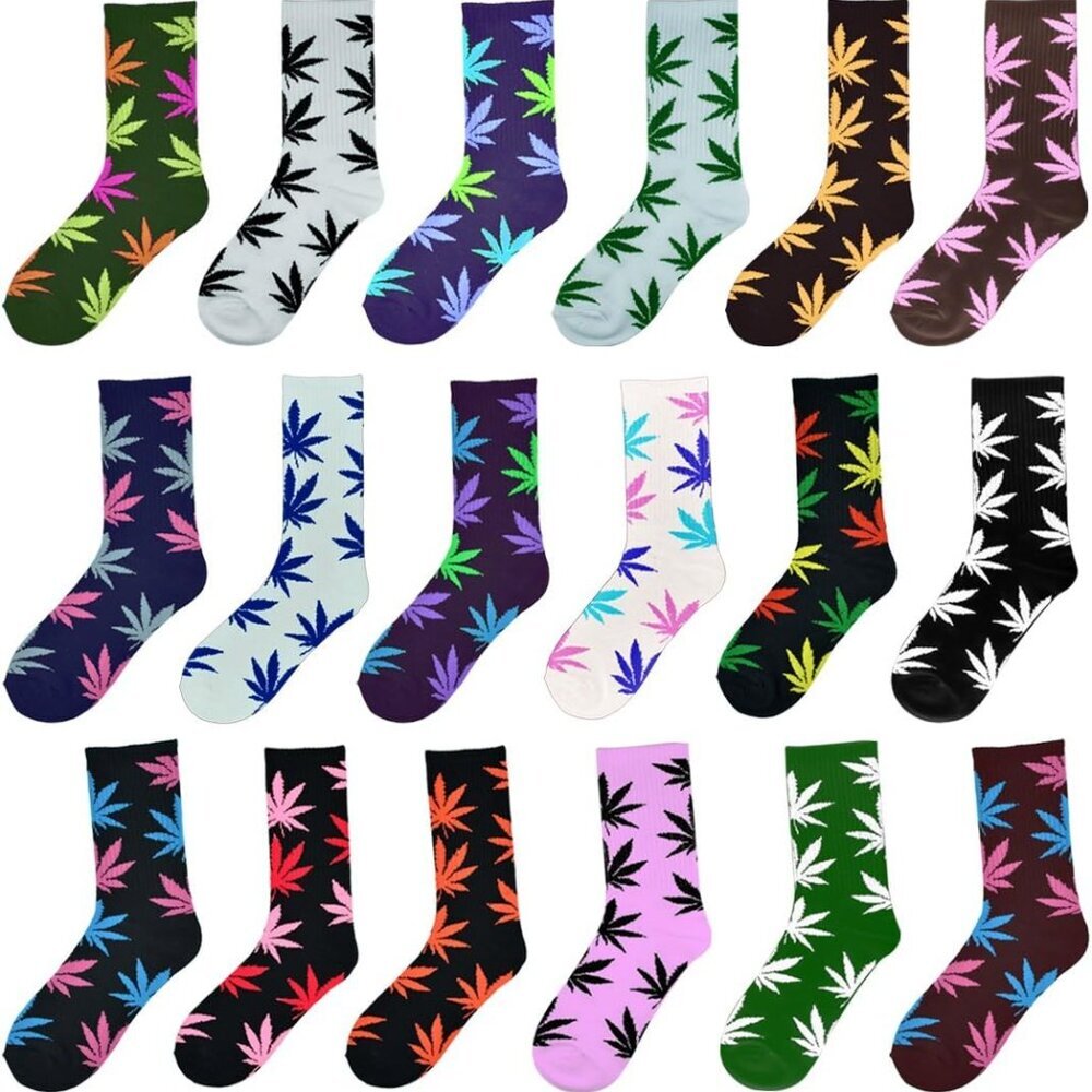 5 Pairs Weed Leaf Printed Cotton Socks Unisex Random Color Maple Leaf Printed So